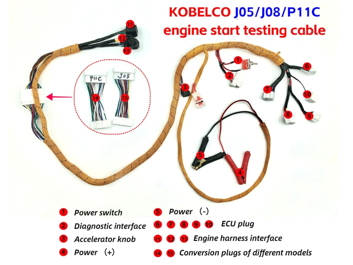 Diagnosis Wiring Harness for Kobelco J05 J08 P11C Engine Start Testing Cable, Excavator Computer Board Engine Start Cable 4 F9e5
